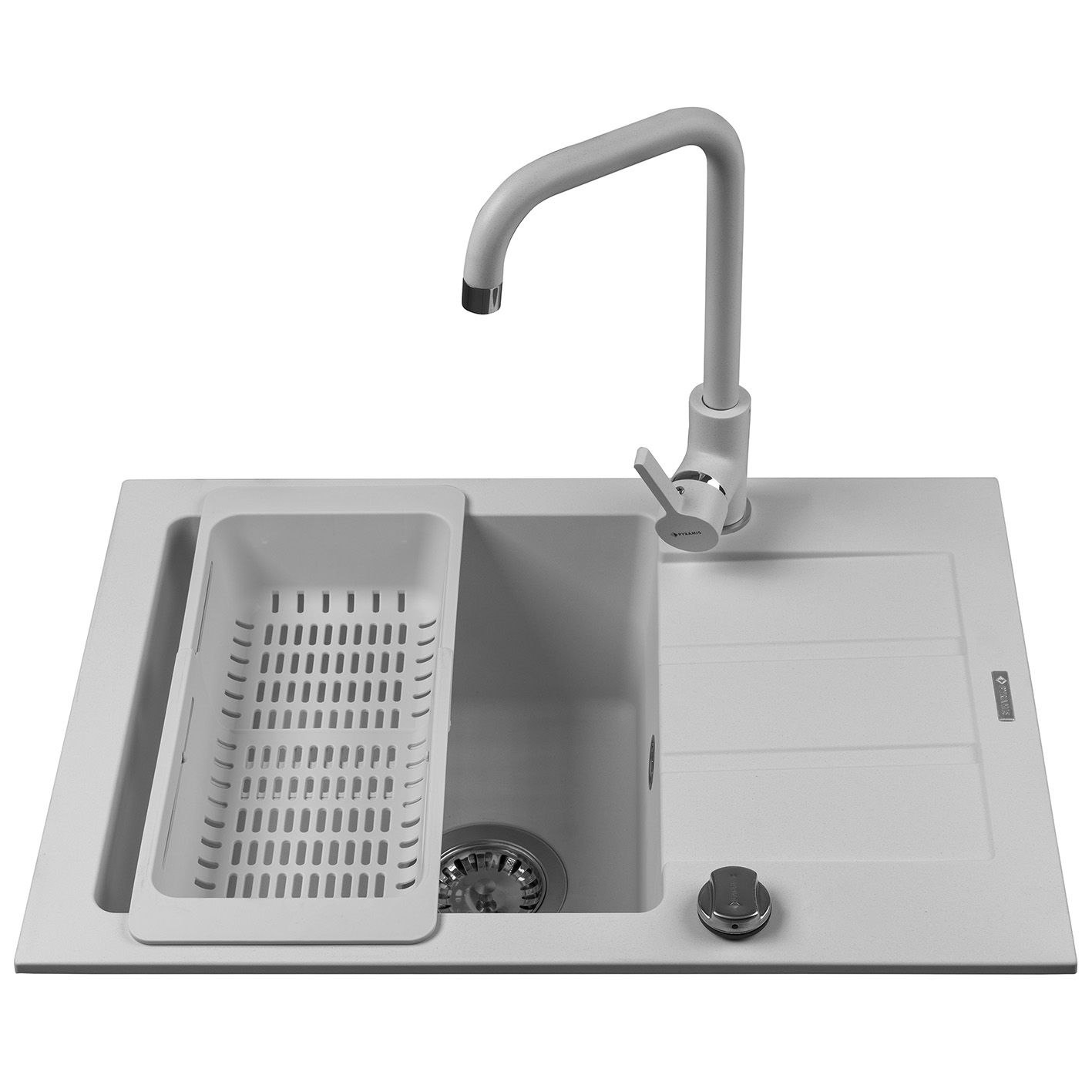 Zlewozmywak NEXT (62x44) 1B 1D White Edition z baterią Silvio