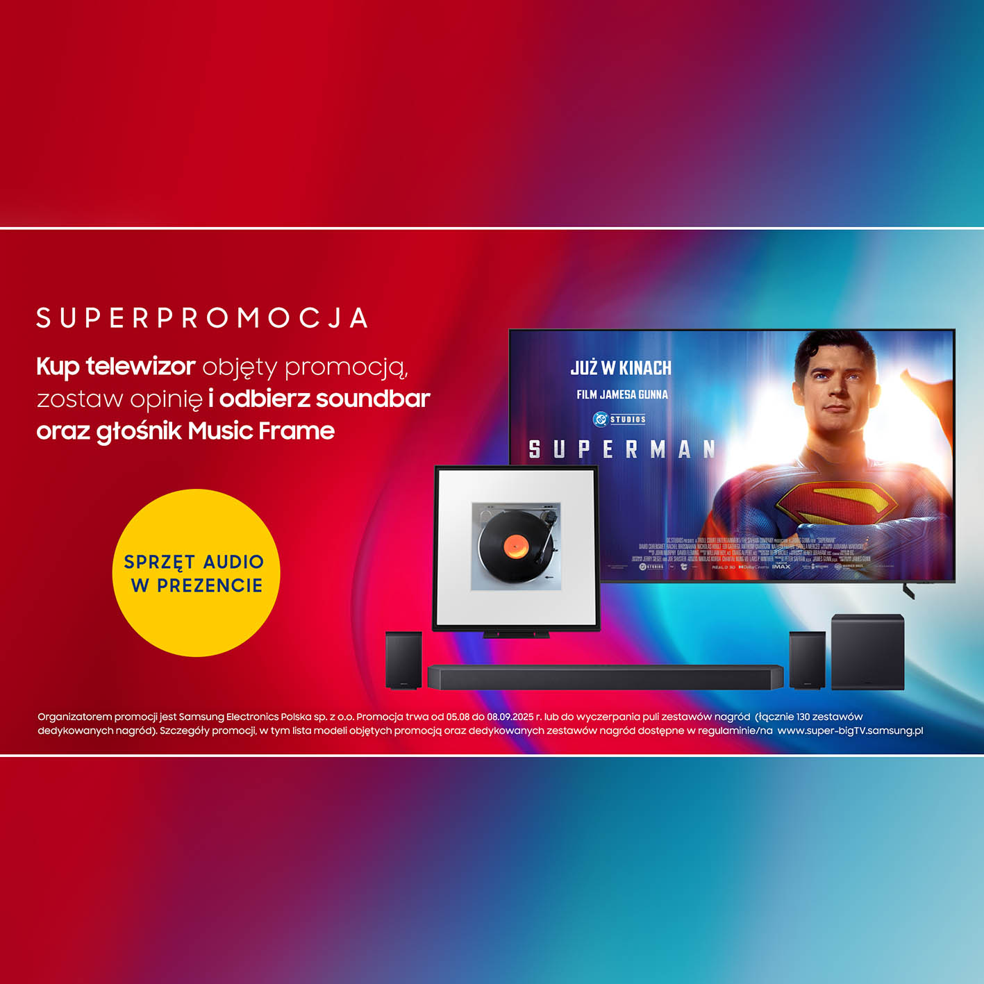 Kup duży telewizor Samsung i odbierz soundbar oraz głośnik w prezencie
