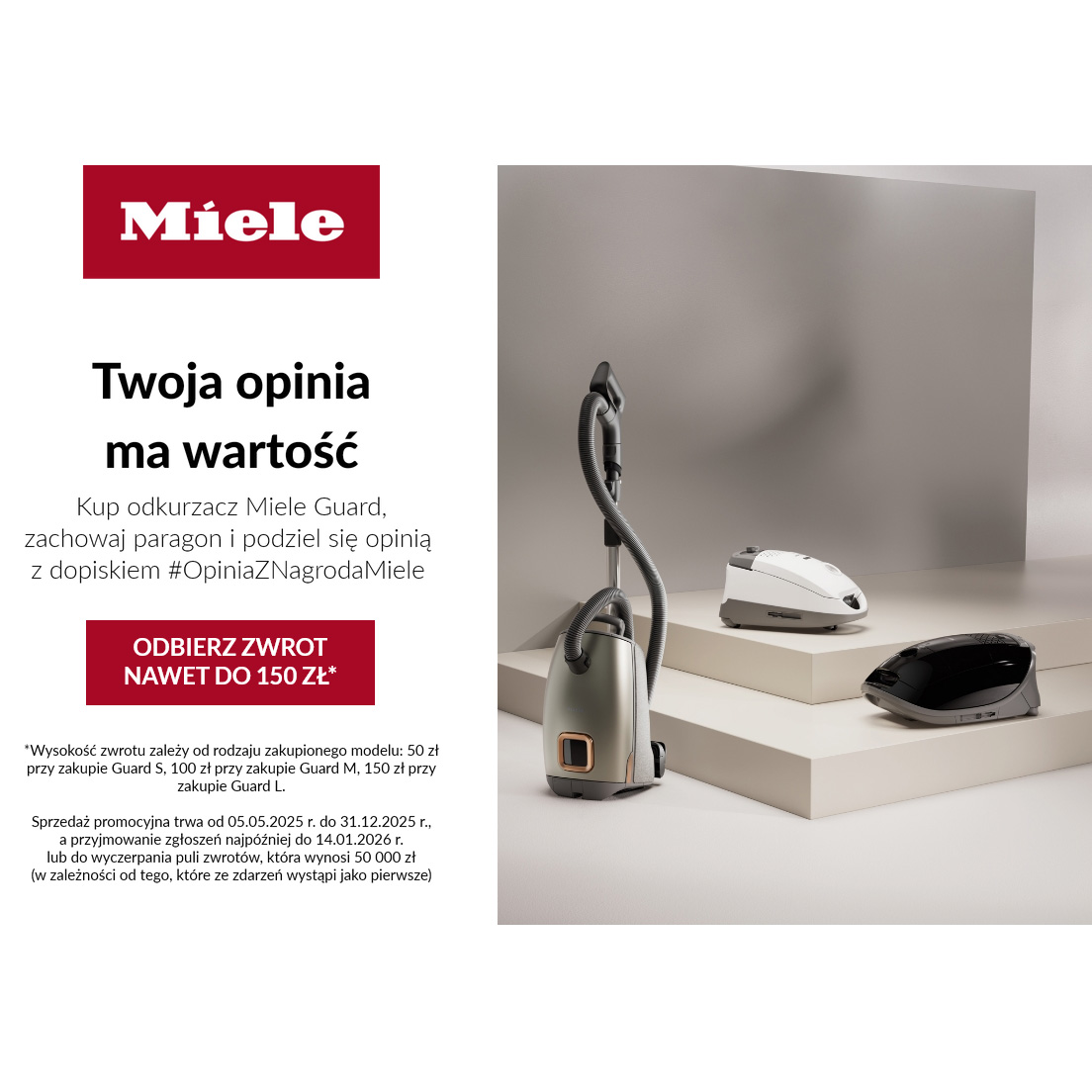 Zwrot do 150 zł za opinię o odkurzaczu Miele Guard