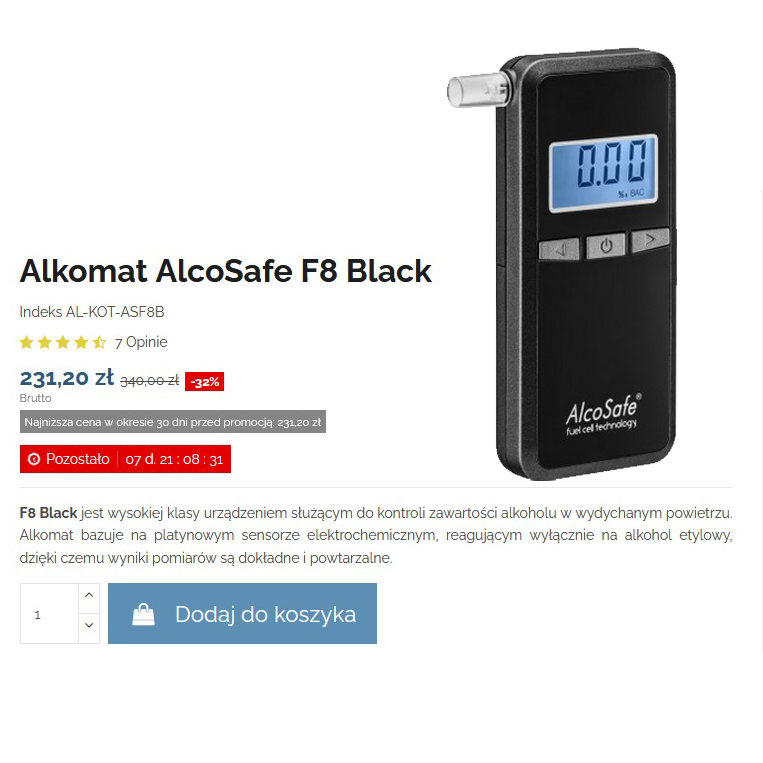 Alkomat Alcosafe F8 Black – specyfikacja techniczna i warunki promocji do 21.12 br.