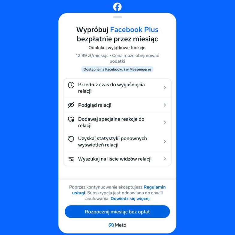 Facebook Plus i Instagram Plus już w Polsce. Meta uruchomiła płatne subskrypcje